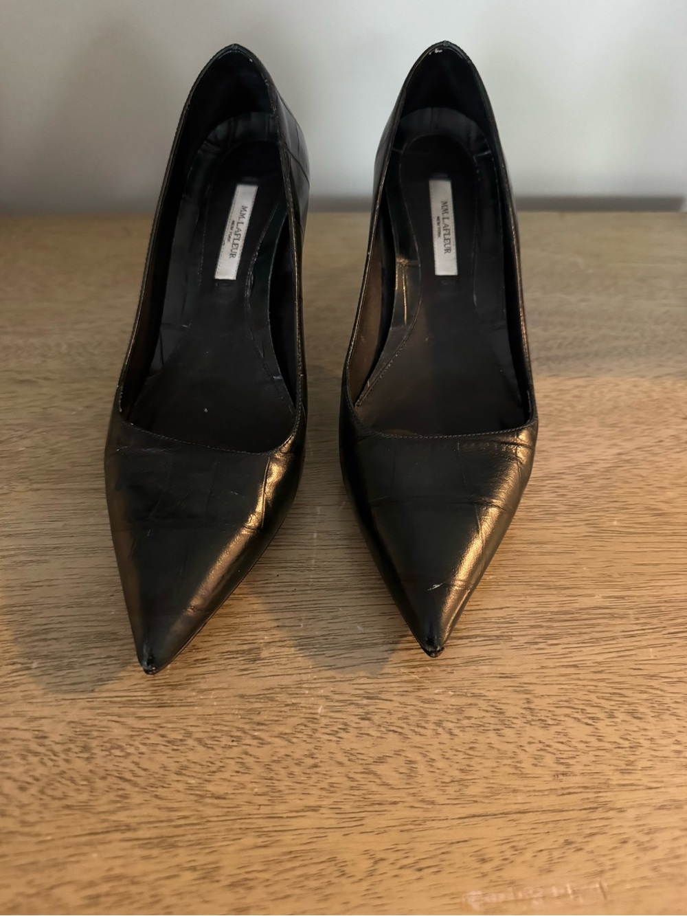 MM Lafleur Black Pointed-Toe Leather Pumps